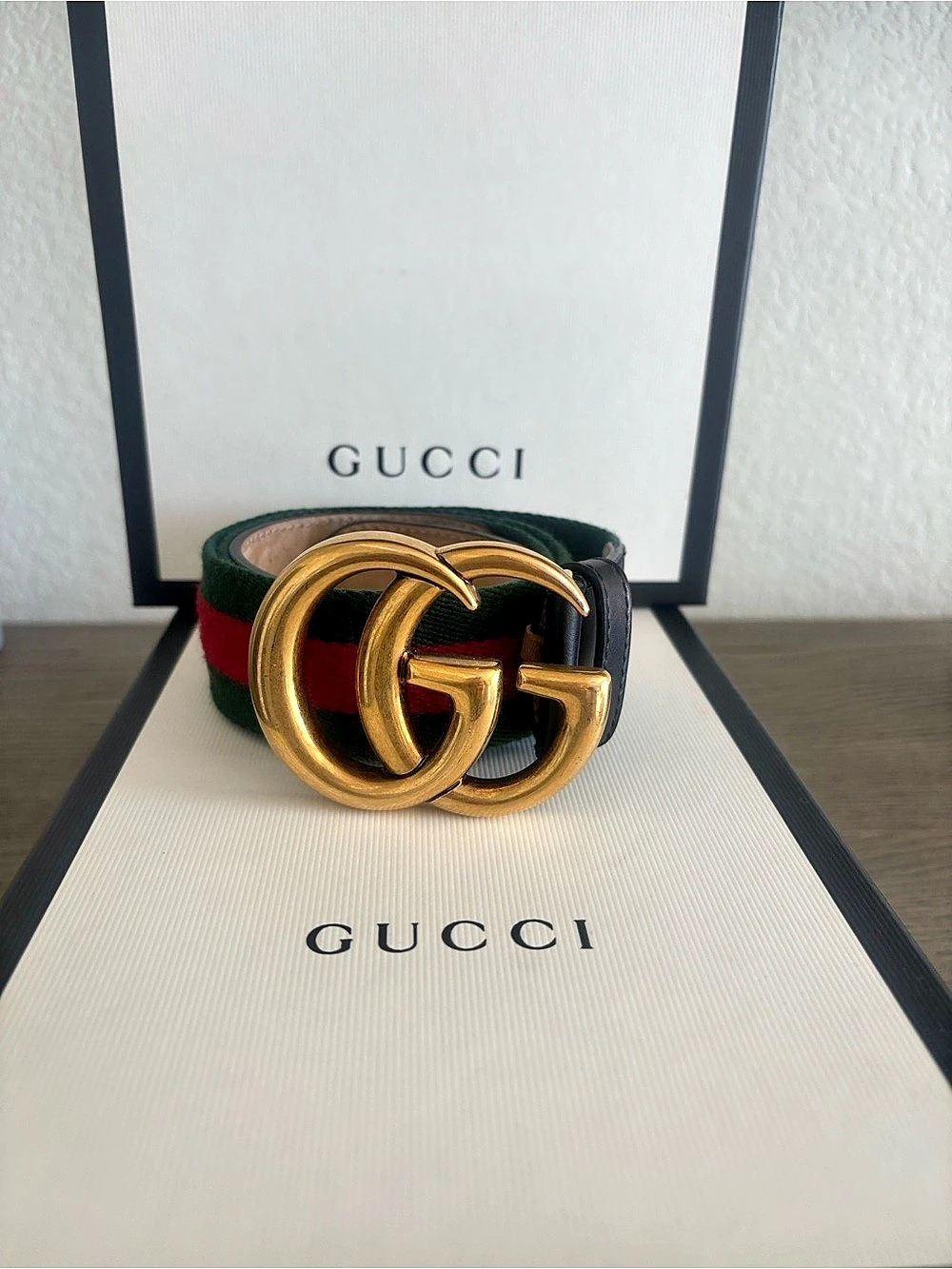 Gucci GG Marmont Web Stripe Belt Green & Red Size 80/32